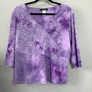 Vintage Y2K Purple Tie Dye Embroidered Fairy Bohemian Hippie Festival Top XL